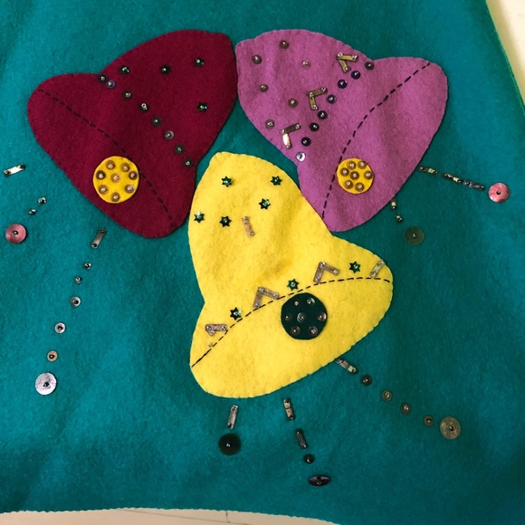 Vintage NEW YEAR CIRCLE SKIRT from the 50's, wool felt. Size XS. Rockabilly!!! - Picture 6 of 14